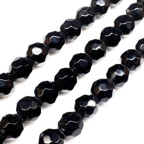 Glass Beads 8mm Facet Round   Black 14" String for jewellery making