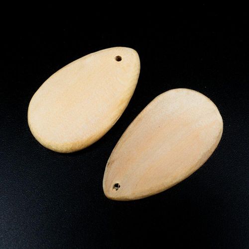 Wooden Bead   Flat Drop Pendant Natural 40mm 5pcs for jewellery making