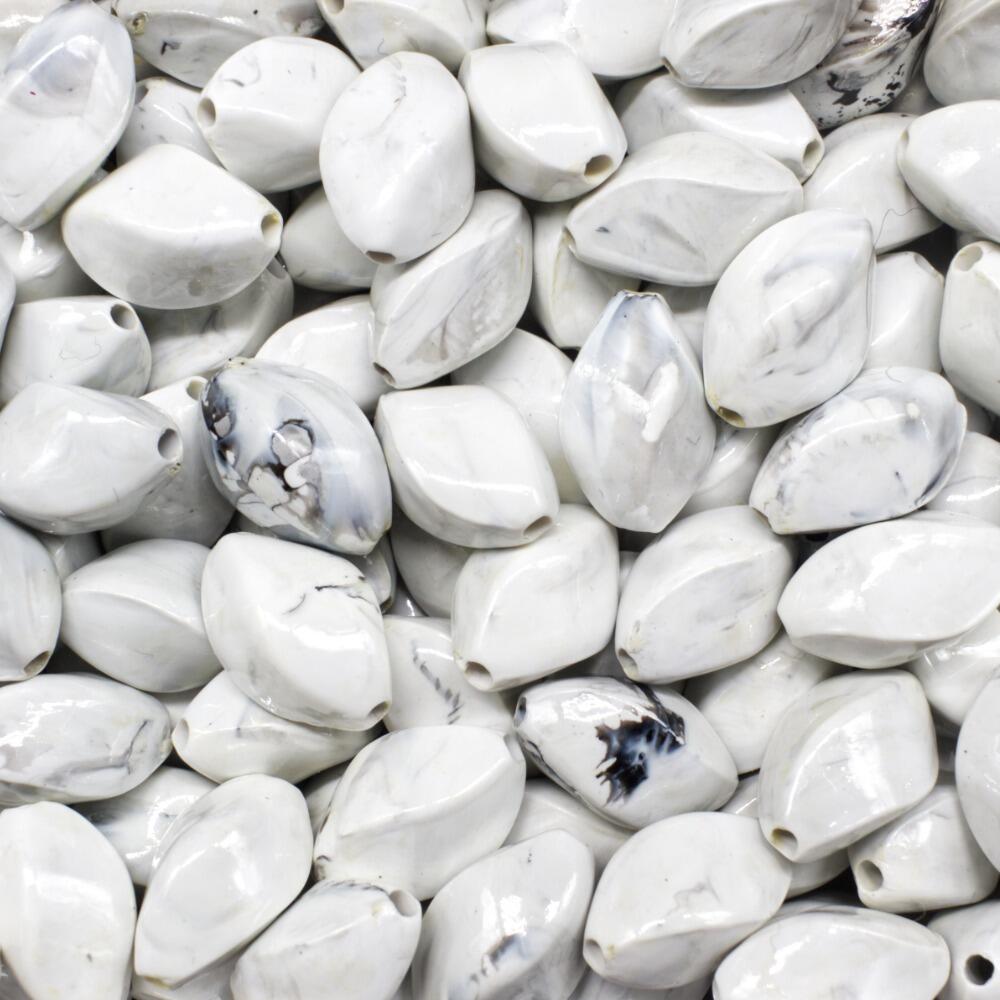 Acrylic Marble Beads Twist Rice 12mm 30pcs   Opaque White for jewellery making