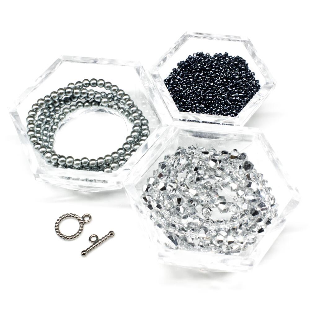 Crystal Flower Bracelet Makes 2 silver dust bracelet making kit — DIY set with beads and instructions for creating handmade jewelry