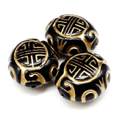 Acrylic Gold & Black Tribe Oval Bead 22mm 5pcs for jewellery making