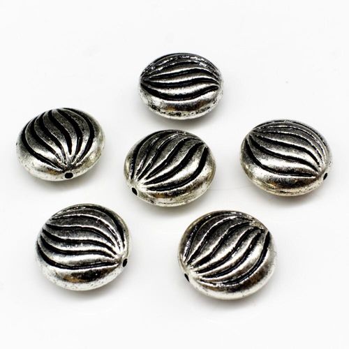 Acrylic Antique Silver Disc Beads 14mm 15pc   Wave for jewellery making