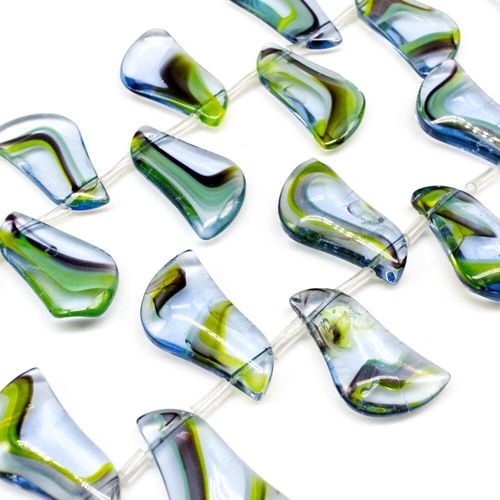 Glass Beads 21mm S Top Drop  Blue Green 14" String for jewellery making