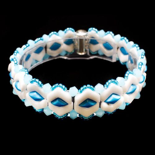 Vee Bead Bracelet aqua alabaster bracelet making kit — DIY set with beads and instructions for creating handmade jewelry