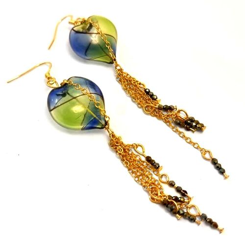 Hollow Glass Earrings blue & green earring making kit — DIY set with beads and instructions for creating handmade jewelry