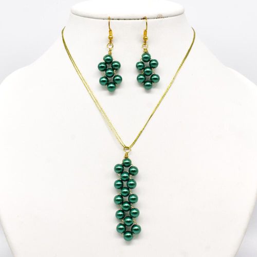 Kya Pendant & Earring Set forest green earring making kit — DIY set with beads and instructions for creating handmade jewelry