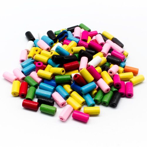 Colourful Wooden Beads   Small Tubes 12 x 6mm 105 pieces for jewellery making