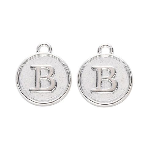 Disc Letter Charm Rhodium 12mm   B for jewellery making