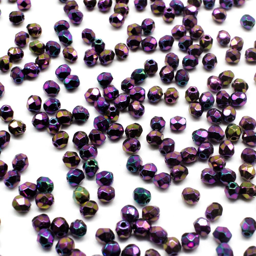 3mm Czech glass fire polished faceted beads iris purple — pack of 100, high-quality faceted beads perfect for jewelry making and beadwork…