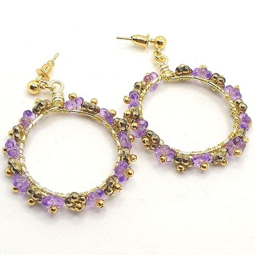 Delphine Flower Earrings 4 Pairs gold & purple earring making kit — DIY set with beads and instructions for creating handmade jewelry