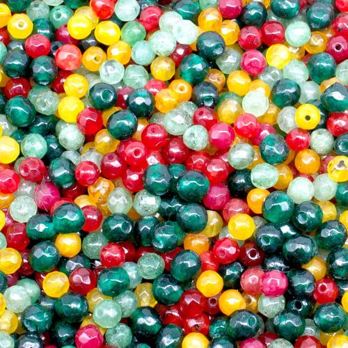 Dyed Jade 4mm Facet Round Beads Mix 95pc   Mardi Gras pack of 4 for jewellery making