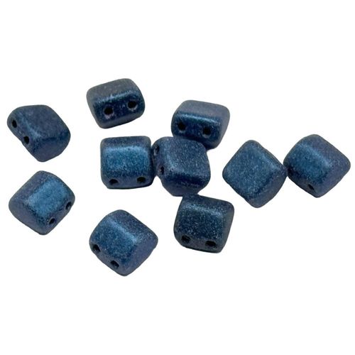 6mm Czech glass glass beads met. suede blue — pack of 25, high-quality two-hole beads ideal for jewelry making, bead weaving, and crafts
