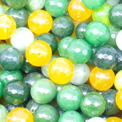 Dyed Jade 14mm Facet Round Beads Mix 25pc   Spring Green pack of 14 for jewellery making