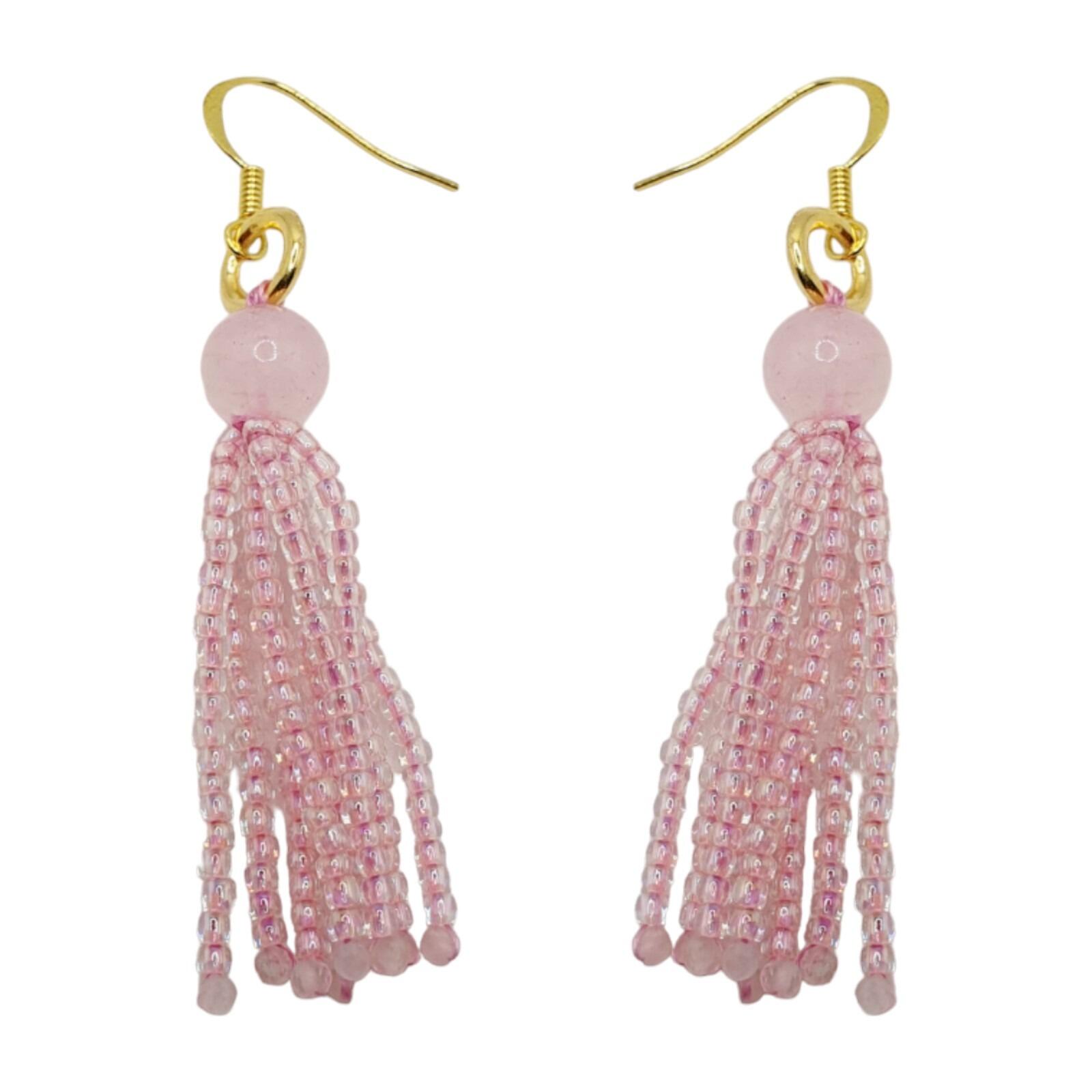 Ursula Gemstone Tassel Earrings rose quartz earring making kit — DIY set with beads and instructions for creating handmade jewelry