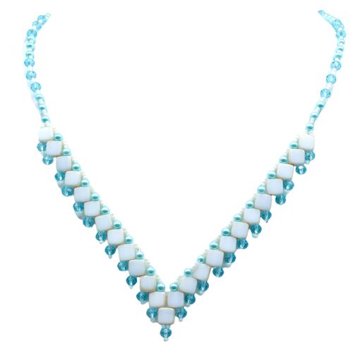 Tiffany Tile Necklace table cut aqua champagne necklace making kit — DIY set with beads and instructions for creating handmade jewelry