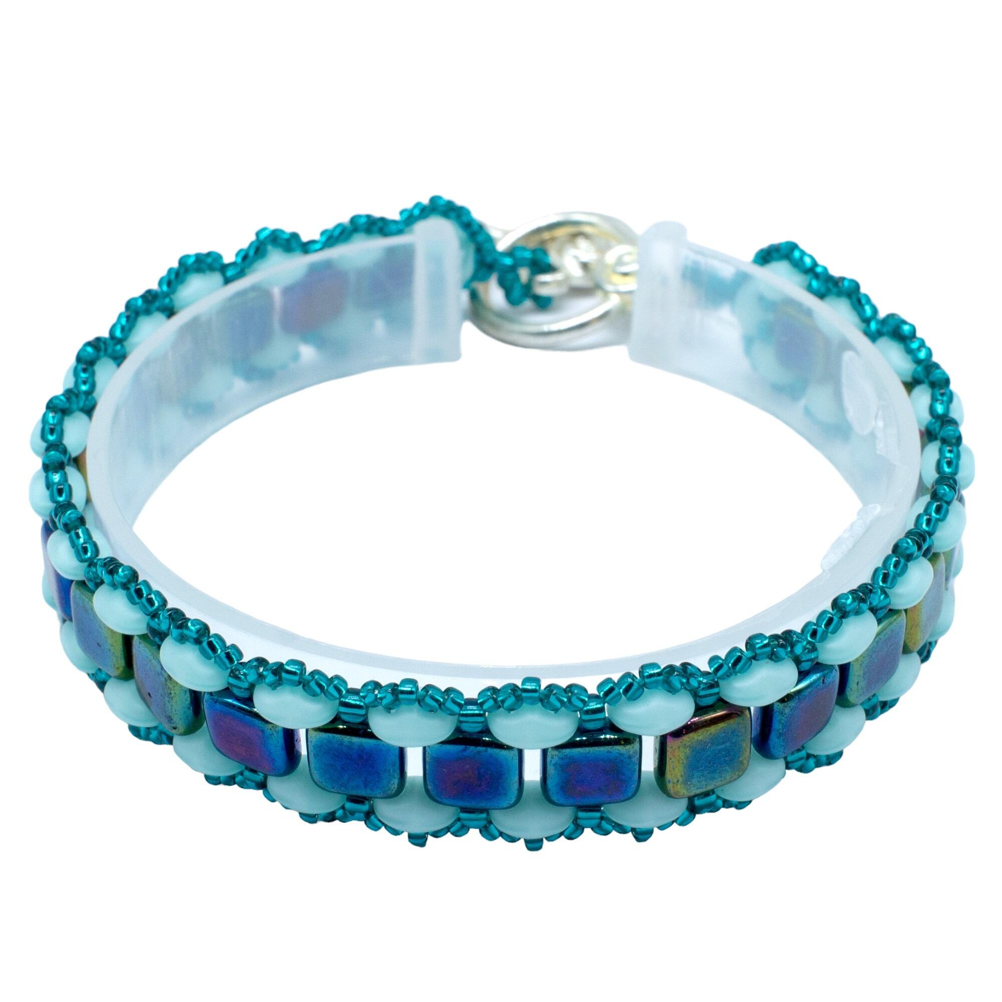Johanna Tile Bracelet Makes 2 teal bracelet making kit — DIY set with beads and instructions for creating handmade jewelry