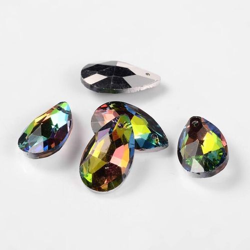 Crystal Drop Pendant 22mm   Silver Rainbow for jewellery making
