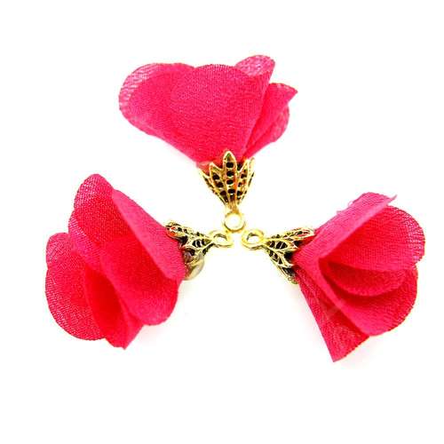 Flower Tassel - Gold Leaf Cap Cerise Pink 5pcs