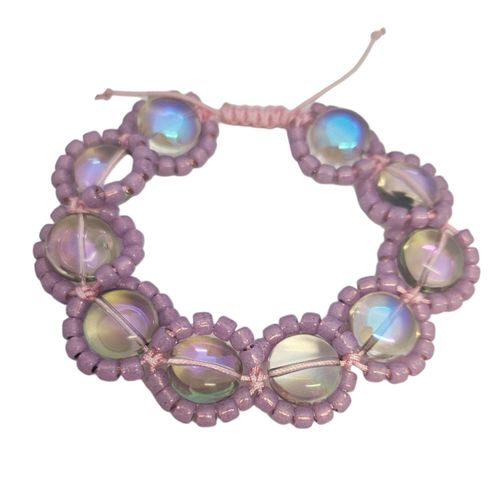 Macrame Glass Coin Bracelet half rainbow bracelet making kit — DIY set with beads and instructions for creating handmade jewelry