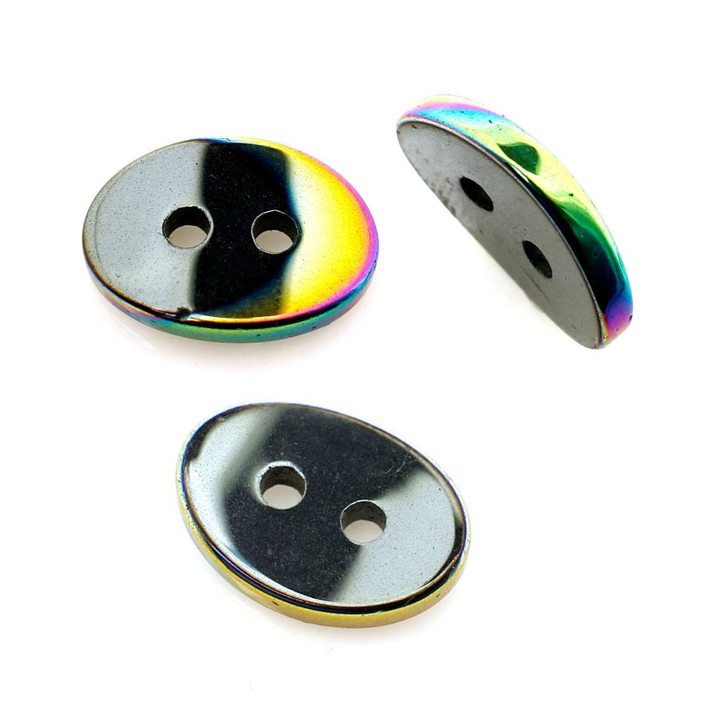 Hematite Oval Button 14mm 1pc - Rainbow Plated