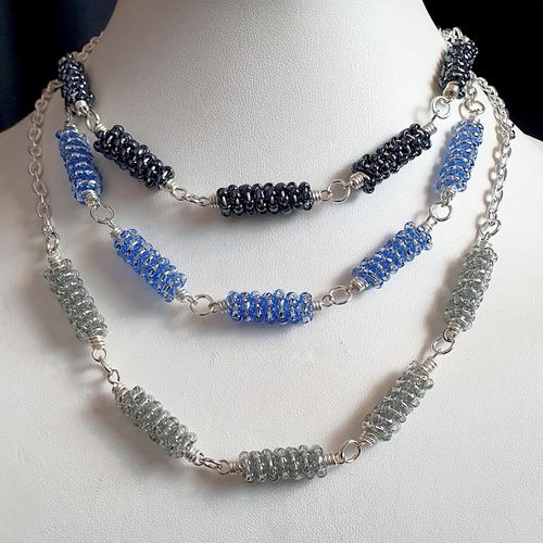 Miranda Coiled Bead Necklaces silver necklace making kit — DIY set with beads and instructions for creating handmade jewelry
