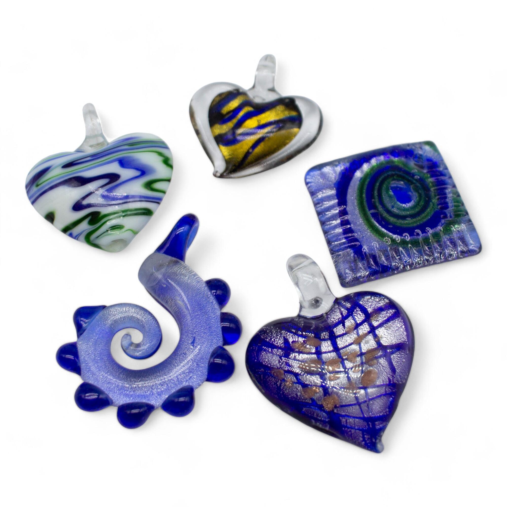 Lampwork Assorted Pendant Mix 5pcs   Blue 50mm for jewellery making
