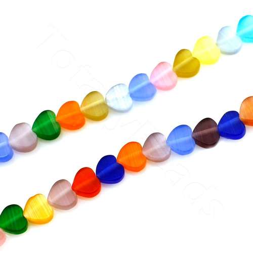 Cats Eye Beads - Hearts 6mm - Mixed