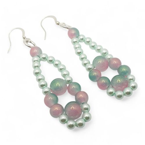 Giovanna Earrings 3 Pairs green pink earring making kit — DIY set with beads and instructions for creating handmade jewelry
