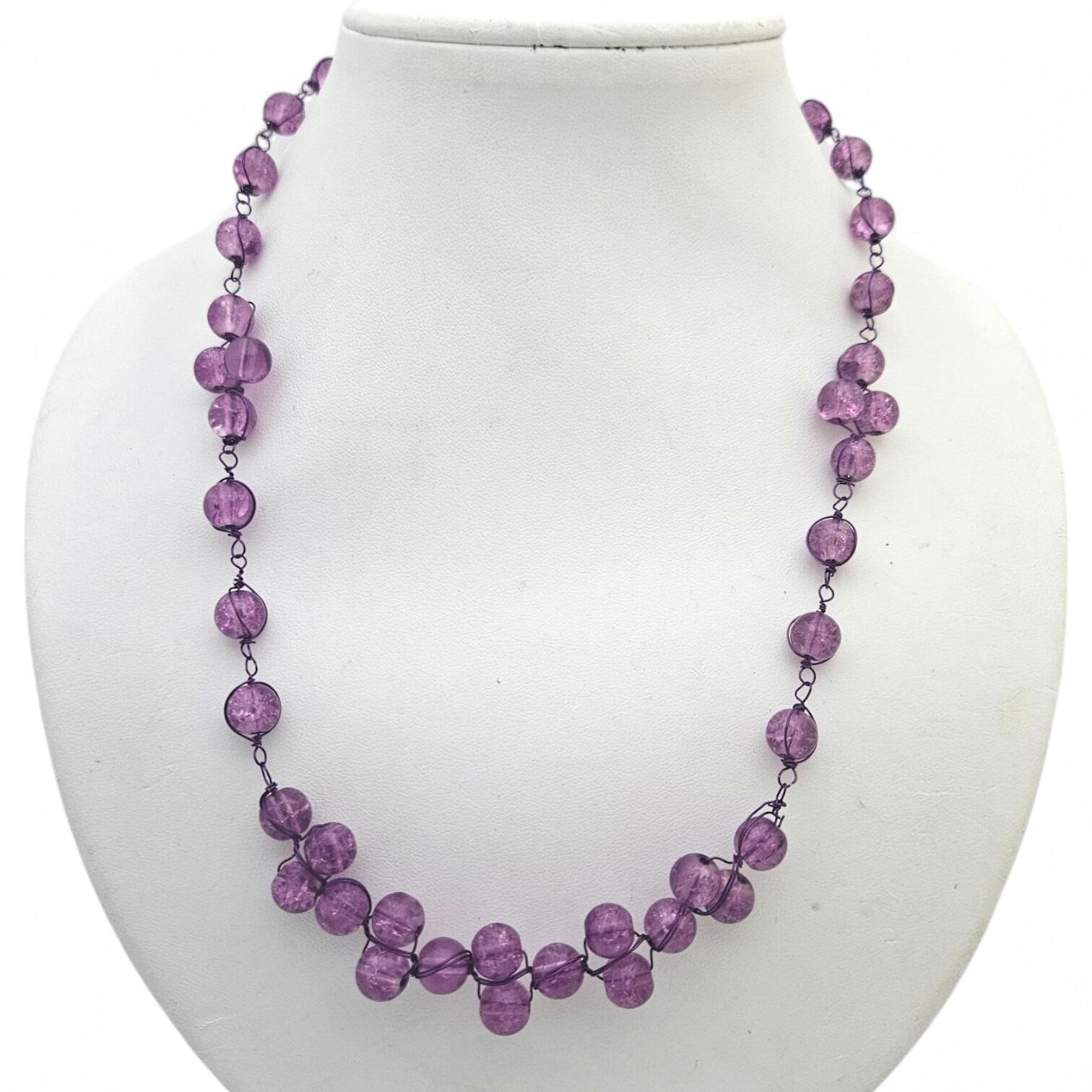 Rosary Style Necklace purple crackle necklace making kit — DIY set with beads and instructions for creating handmade jewelry