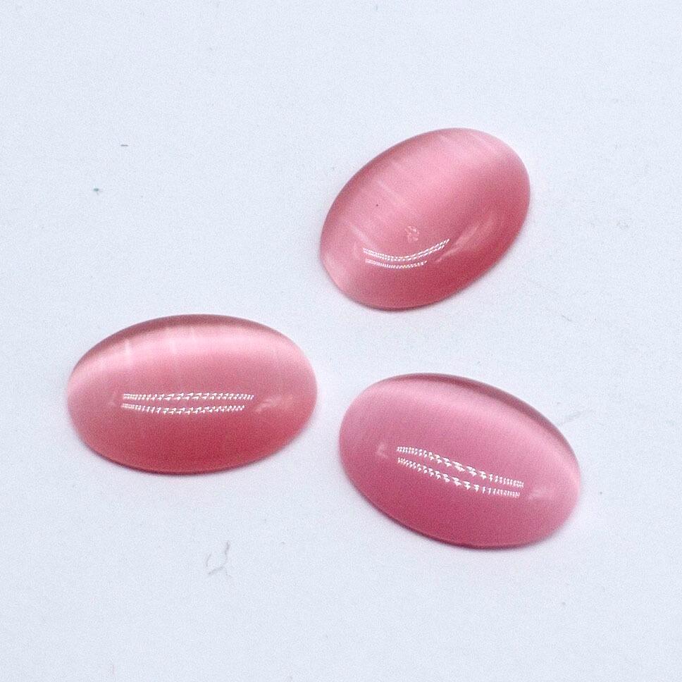 Cateye Oval Cabochon 14x10mm 1pc   Pink for jewellery making