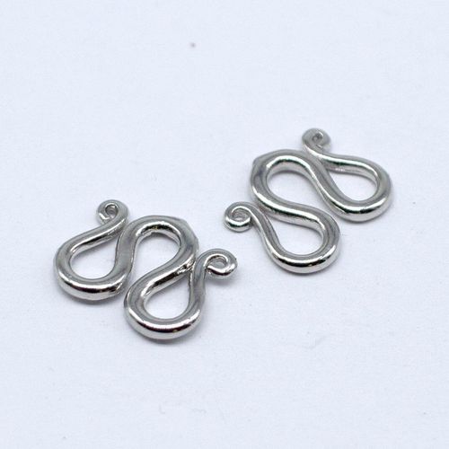 W Hook Clasp 13mm Rhodium with Loops   5pcs for jewellery making