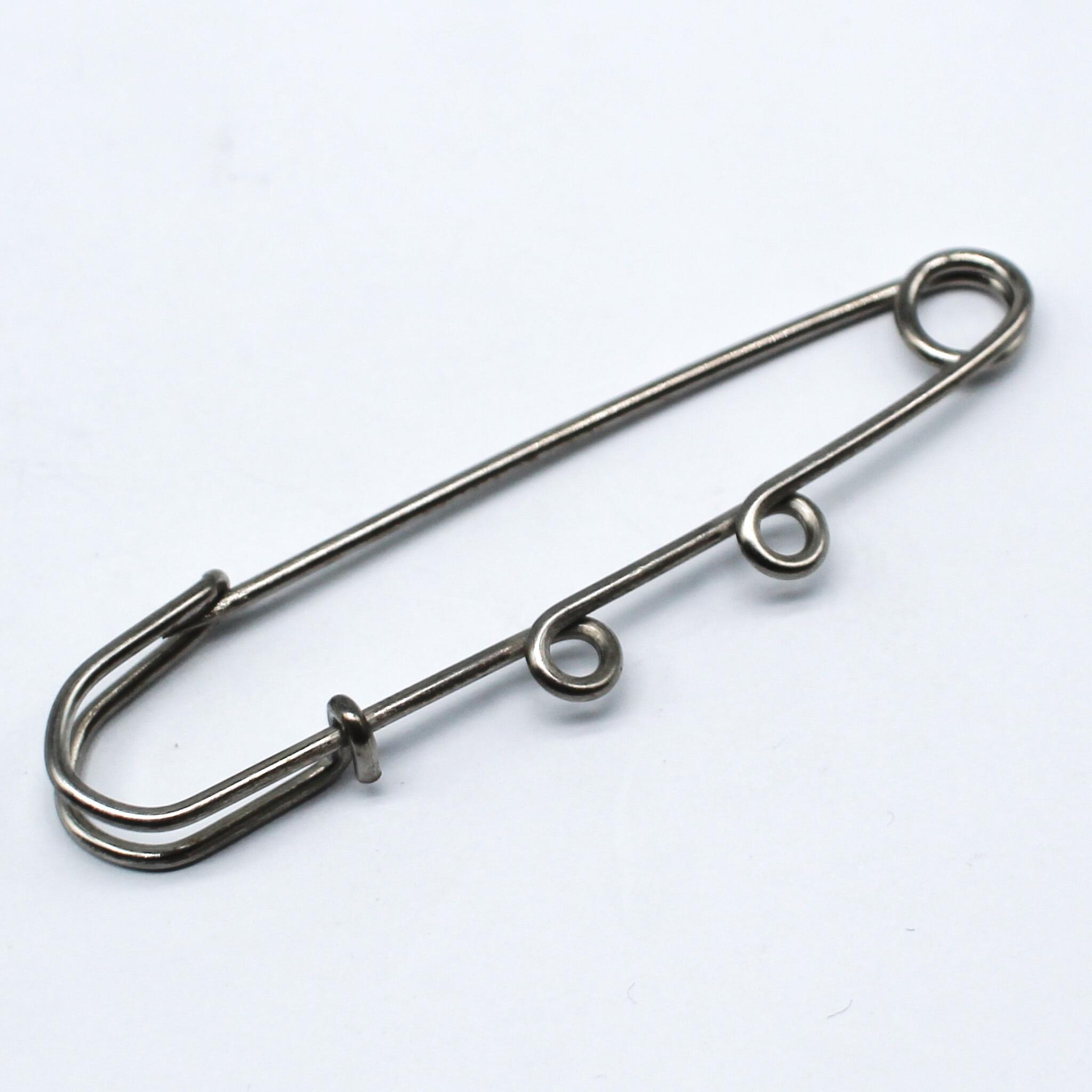 Kilt Brooch Pin 68mm   2 Loops 1pc Rhodium for jewellery making