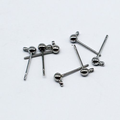 Ear Stud 2.5mm with Loop Rhodium   20 Pairs for jewellery making