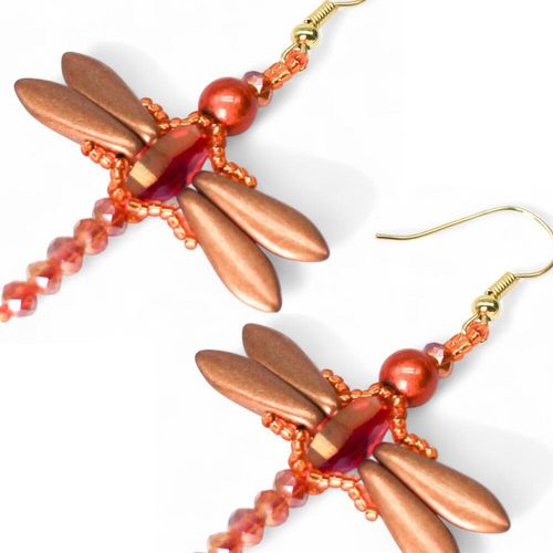 Crystal Dragonfly Earrings Kit copper earring making kit — DIY set with beads and instructions for creating handmade jewelry