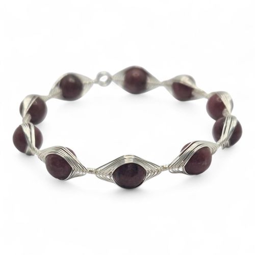 Ines Herringbone Memory Bangle rhodocrosite jewelry making kit — DIY set with beads and instructions for creating handmade jewelry