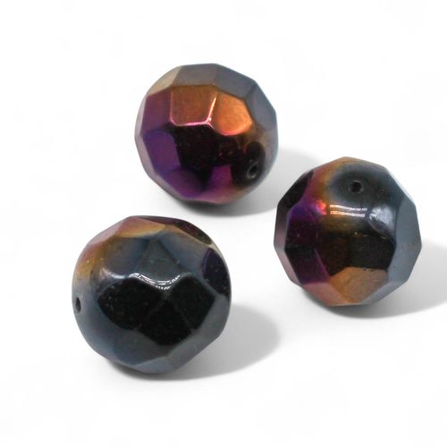 Large Facet Round Bead 22mm   Black Purple 1pc for jewellery making