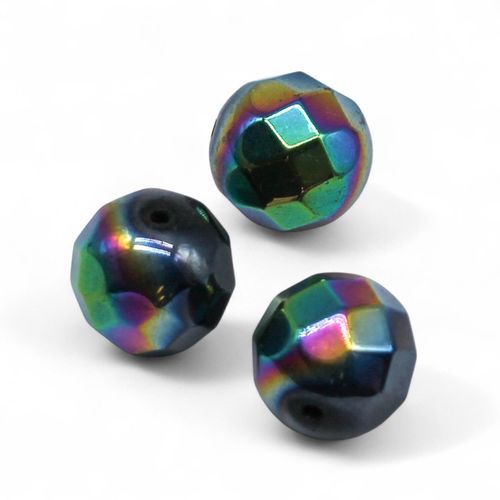 Large Facet Round Bead 19mm   Black Rainbow 1pc for jewellery making