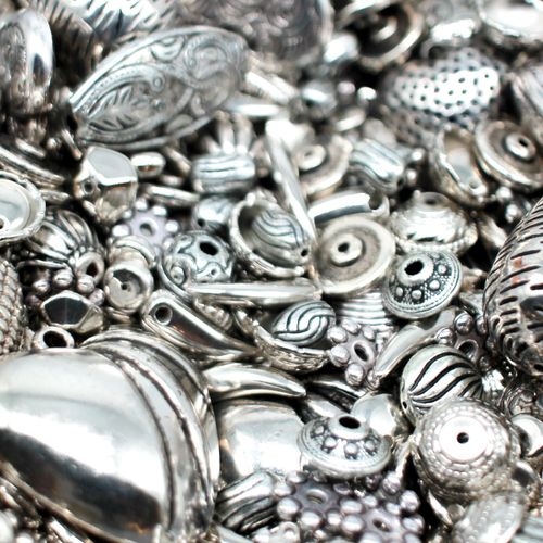 Acrylic Antique Silver Beads/Charms Selection 200g 10mm for jewellery making