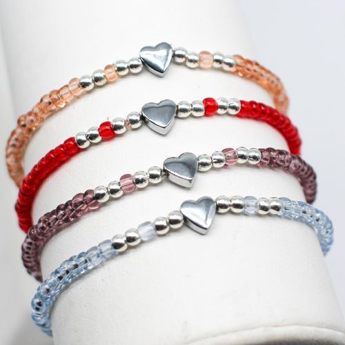 Rainbow Heart Bracelets Makes 60+ Transparent Silver bracelet making kit — DIY set with beads and instructions for creating handmade jewelry