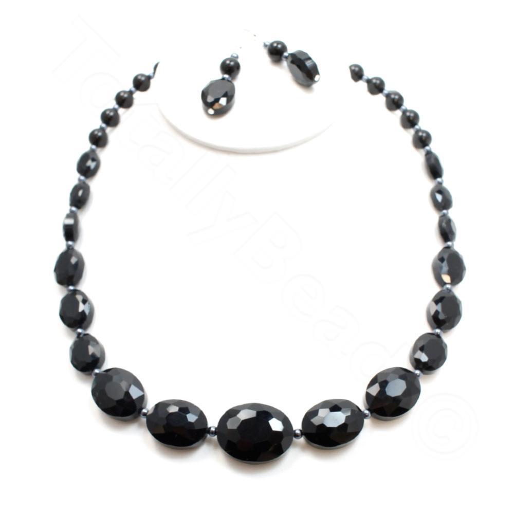 Crystal Oval Beads Set - Jet Black
