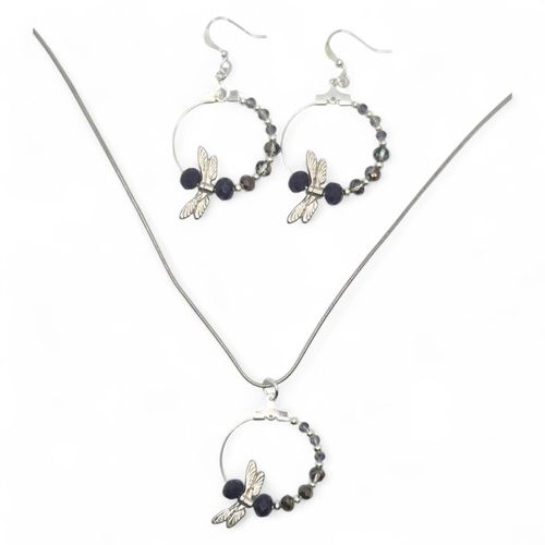 Dragonfly Earrings & Pendant opal purple earring making kit — DIY set with beads and instructions for creating handmade jewelry