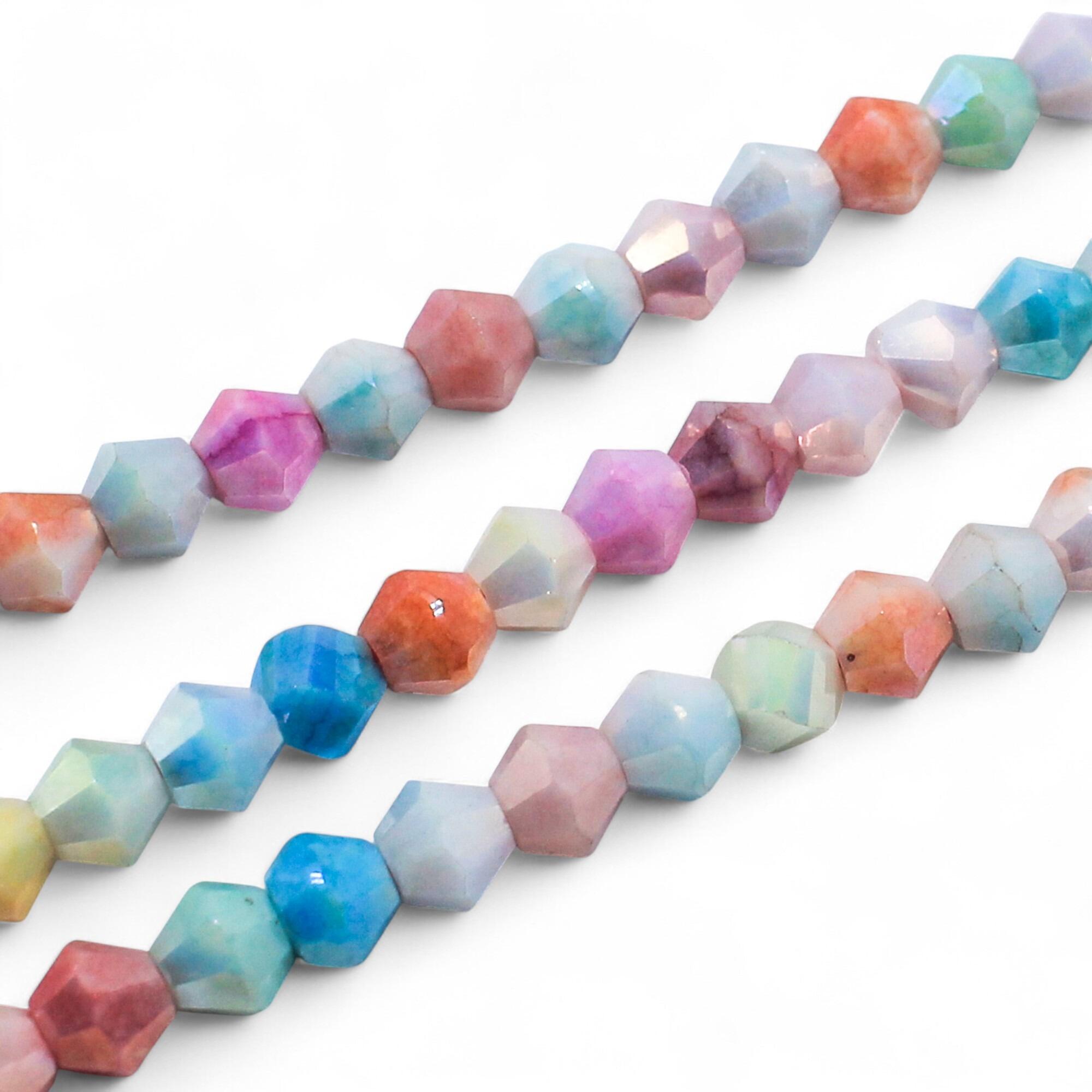 6mm crystal bicone beads pastel marble mix 14" string — faceted for jewelry making and beadwork