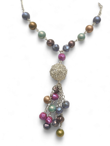 Tassel Pearl Necklace silver necklace making kit — DIY set with beads and instructions for creating handmade jewelry