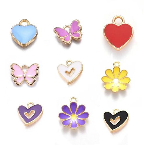 Enamel Gold Charm Hearts & Flower Mixed 20pcs 20mm for jewellery making