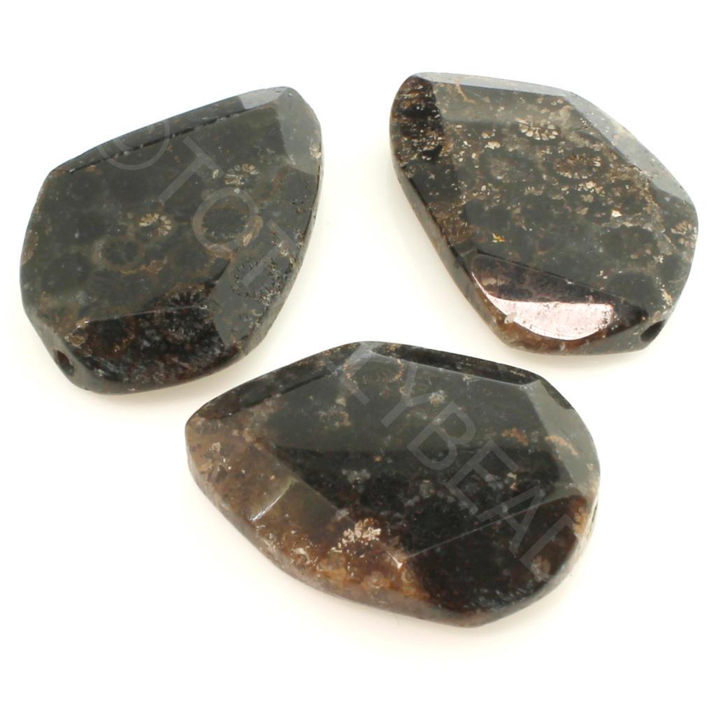Fossil Facet Large Flat Stone 40mm Dark Mocha
