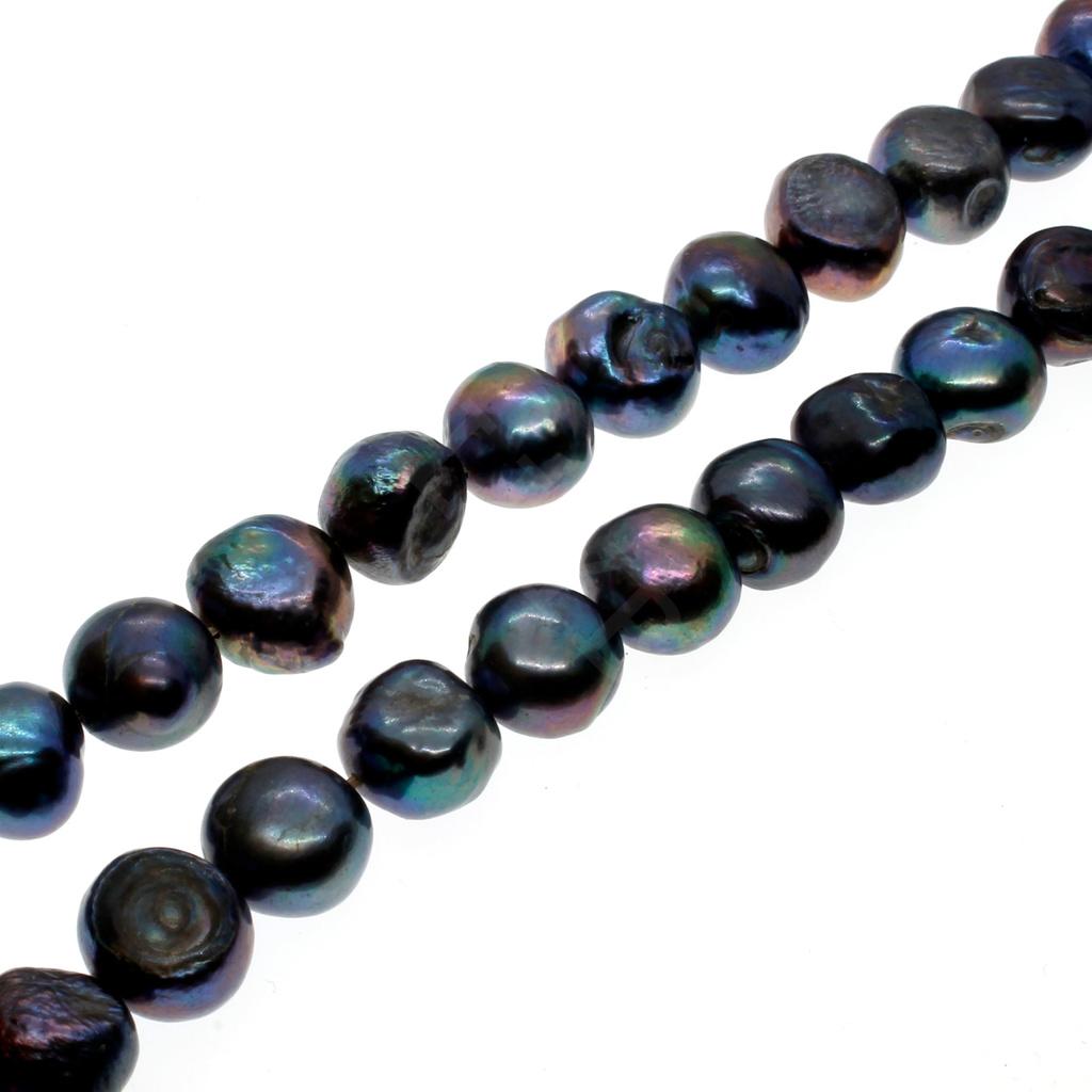 Freshwater Pearls 11-12mm Flat Oval Peacock - 14" String