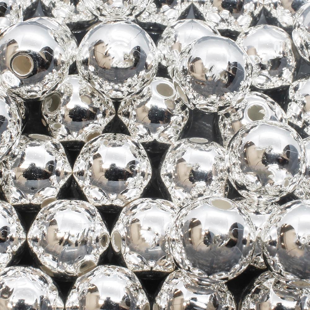 Acrylic Silver Round Beads 10mm - 80pcs