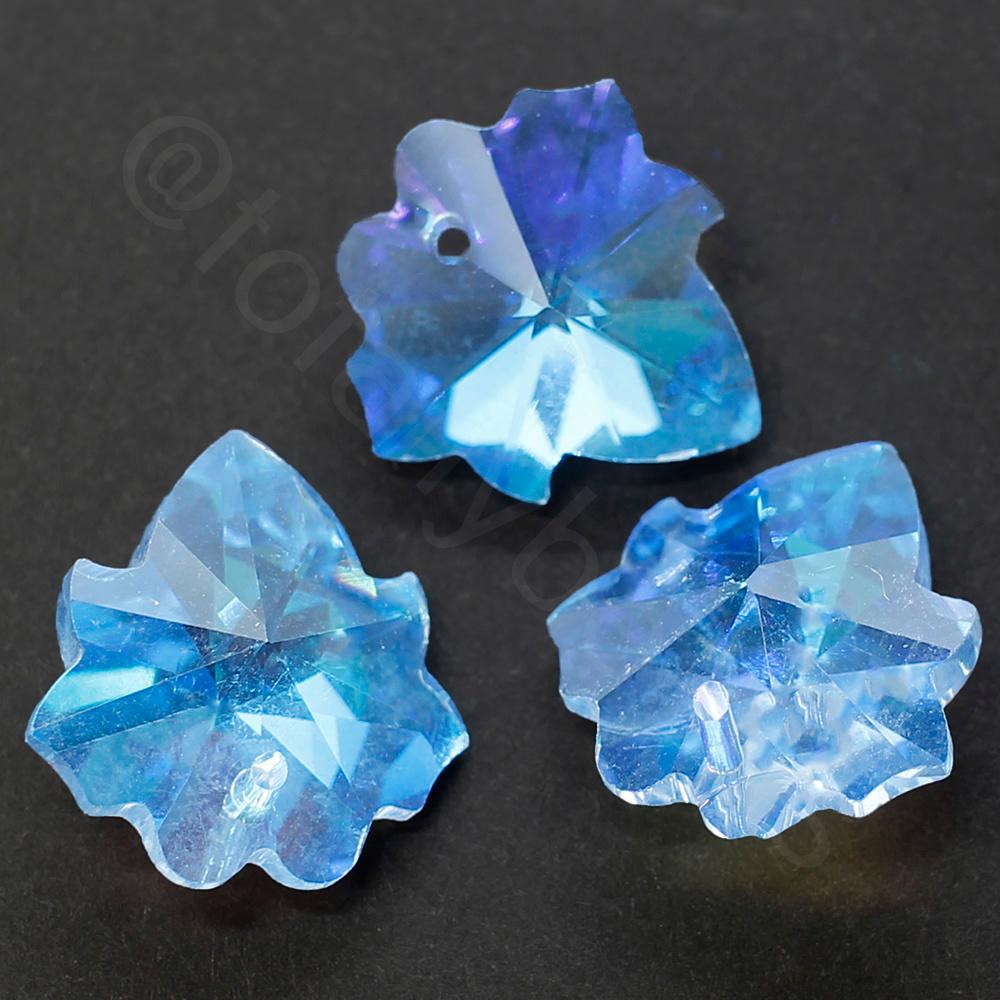 Crystal Charm Leaf 16mm 5pcs - Light Blue