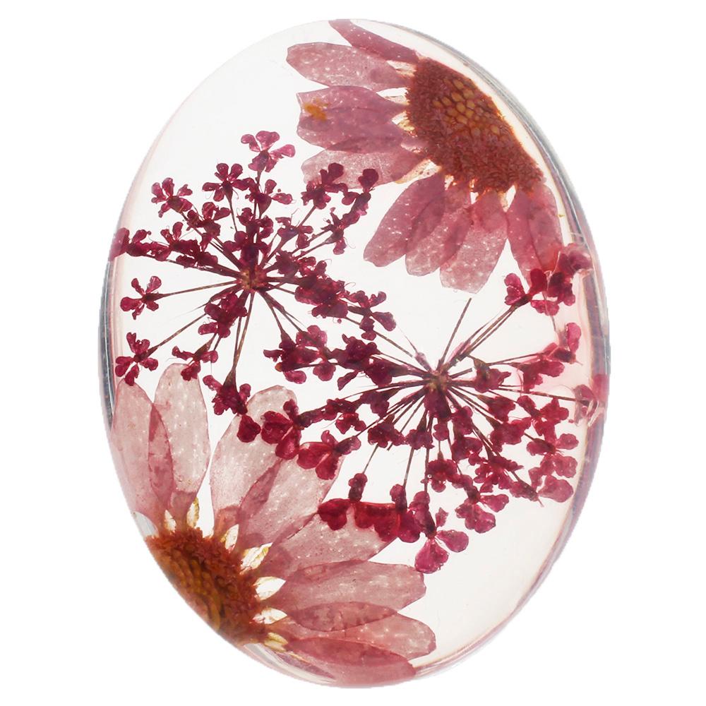 Everbloom Cabochon Oval 40x30mm - Large Flowers Dark Pink