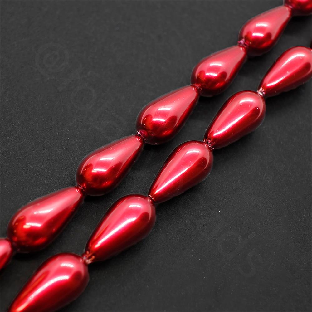 Glass Pearl Drop Beads 8x16mm - Ruby Red